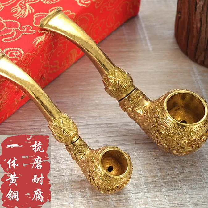 纯黄铜年年有鱼老式烟斗烟枪烟袋烟嘴杆烟袋烟具送老人礼品