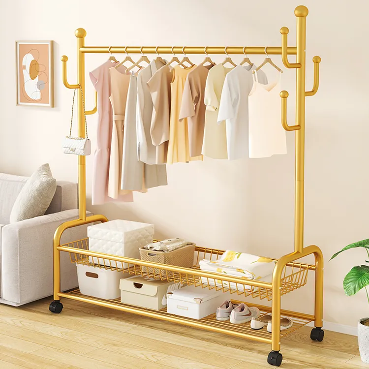 晾衣架落地阳台家用卧室折叠挂衣架简易室内宿舍移动凉晒衣服挂架