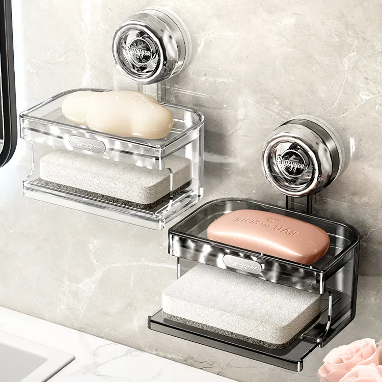 吸盘肥皂盒壁挂式免打孔香皂盒浴室置物架洗漱台墙上皂盒沥水收纳