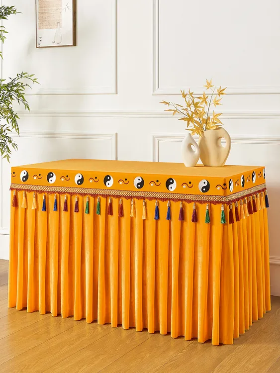 定制金丝绒桌布围桌裙桌套罩长方形桌布茶几布台布遮挡帘黄布