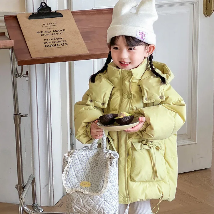 巴拉童年2024女童冬装新款儿童羽绒服中长款洋气冬季外套加厚纯色