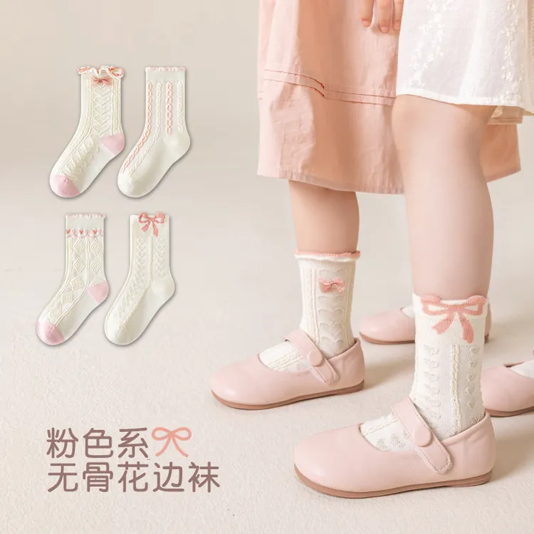 公主袜新款薄款网眼中筒袜女童淑女蝴蝶结公主学生袜子A268