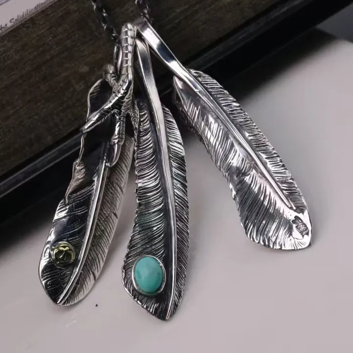 吊坠925银 百搭高桥羽毛纯银925吊坠手工打造复古个性银制品吊坠
