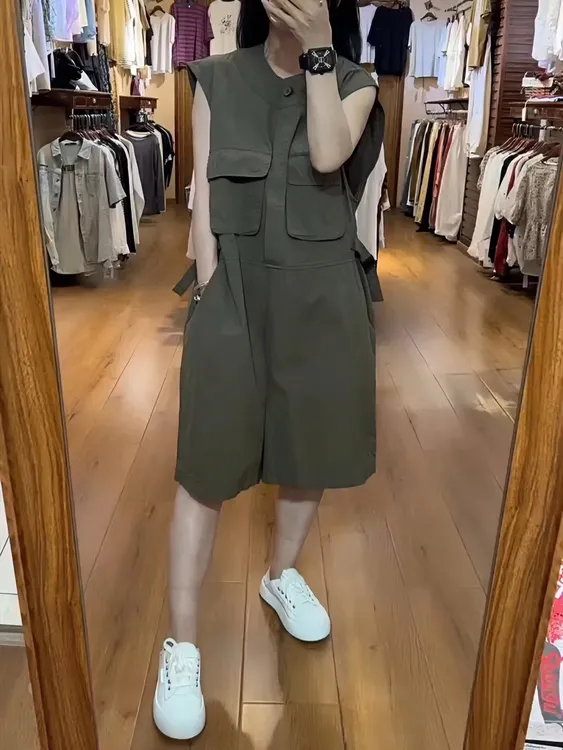 女森说透气工装连体裤女夏季新款收腰宽松洋气显瘦休闲短裤套装