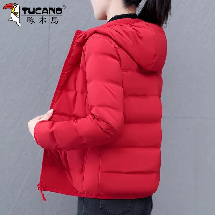 【官方正品】啄木鳥轻薄款白鸭绒外套女2025冬装新款连帽宽松羽绒服