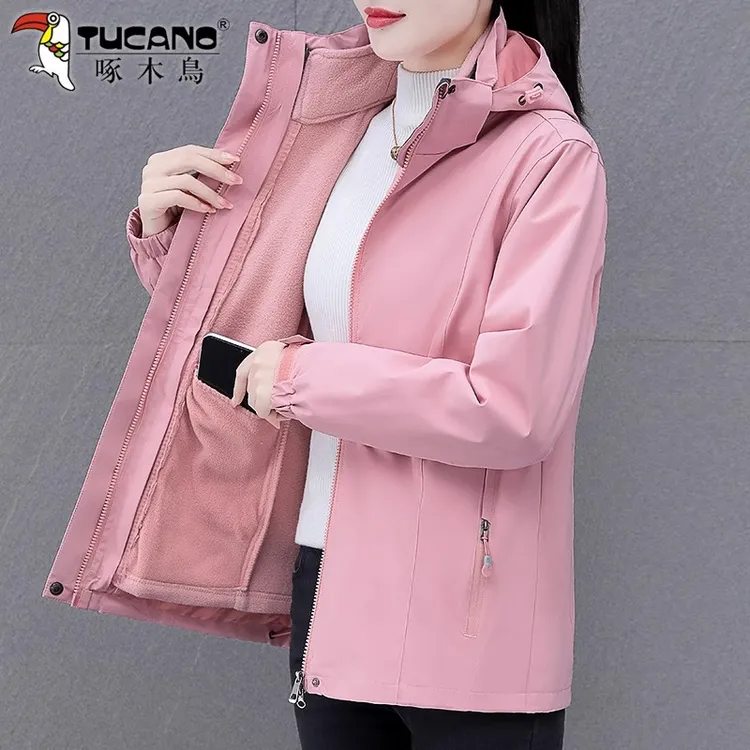 【官方品牌】啄木鳥户外冲锋衣外套女秋冬2025新款宽松摇粒绒登山服