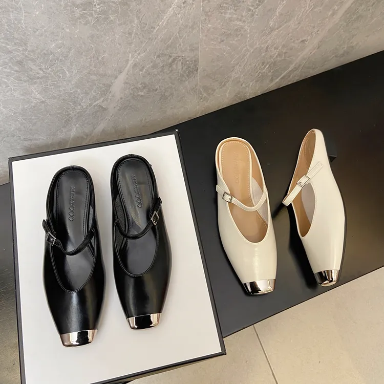 平底夏季法式春夏外穿网红气质方头软底复古懒人珍凉穆勒脚蹬玛丽