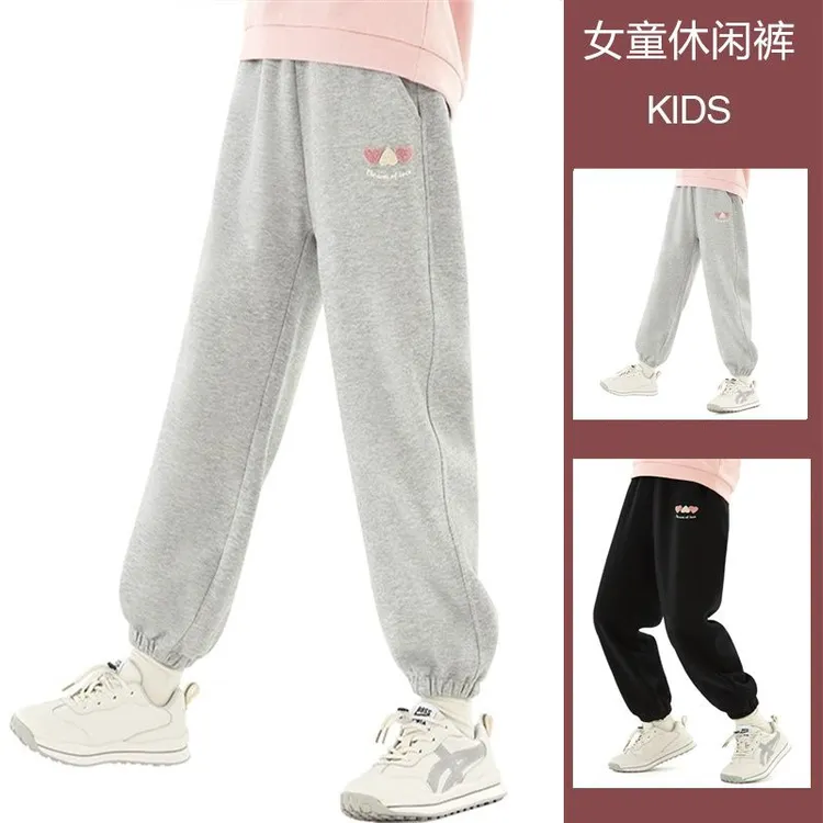 女童新款加绒裤儿童秋冬运动裤中大童女孩春秋长裤宽松冬季加厚