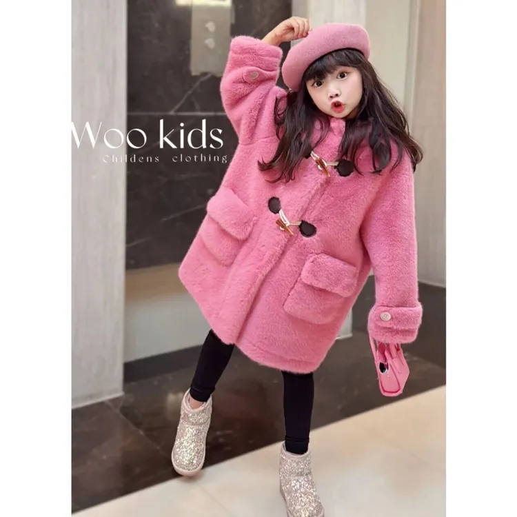 女童一体新款羊毛皮毛加厚皮草外套中长款儿童大衣羊羔宝宝喜庆