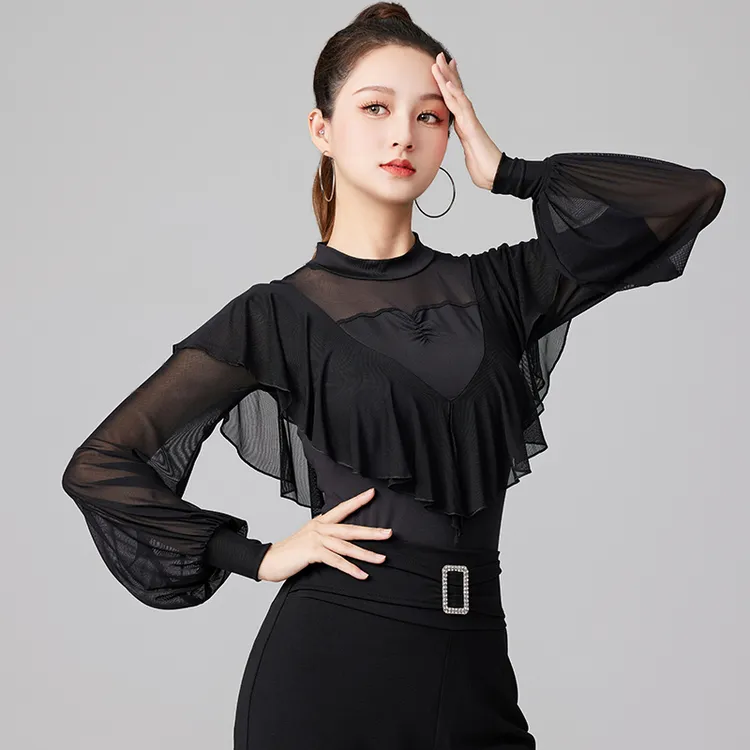 2025拉丁舞上衣女秋冬新款成人女跳舞蹈练功长短袖广场舞演出服装
