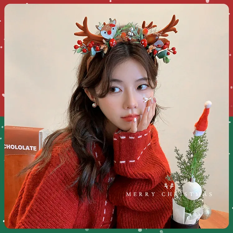 圣诞节可爱麋鹿角头饰发箍女头发发卡拍照头箍发捆头窟装饰发饰品