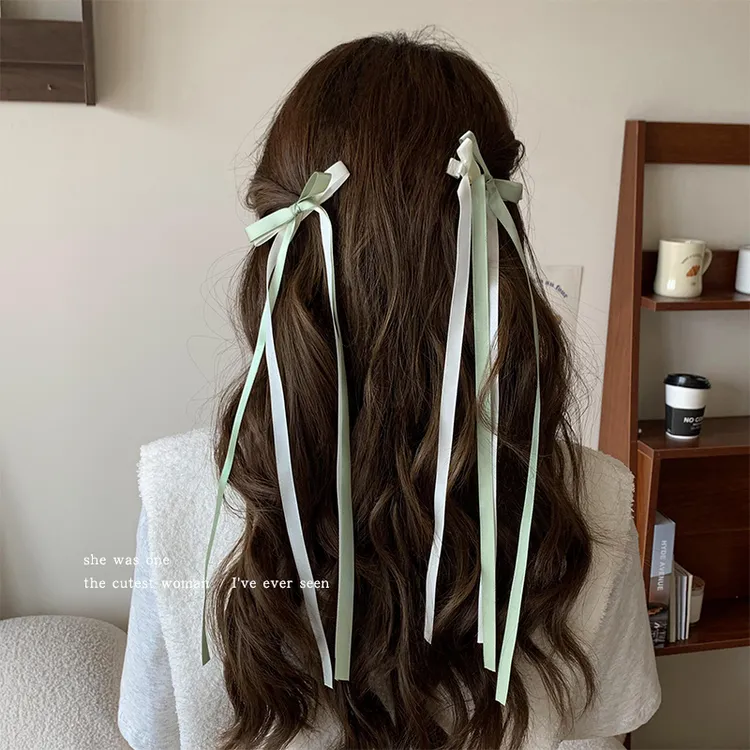 芭蕾风蝴蝶结蕾丝飘带发夹 双马尾丝带绑发编发卡 女古风头饰发饰