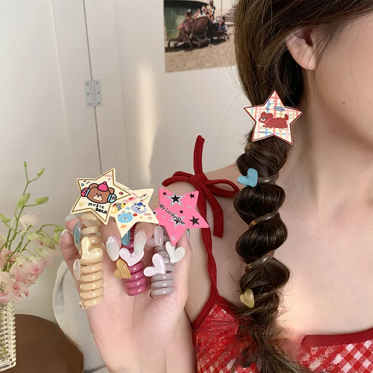 可爱星星泡泡编发神器盘头发电话线发圈高弹力不伤发头绳女童发绳