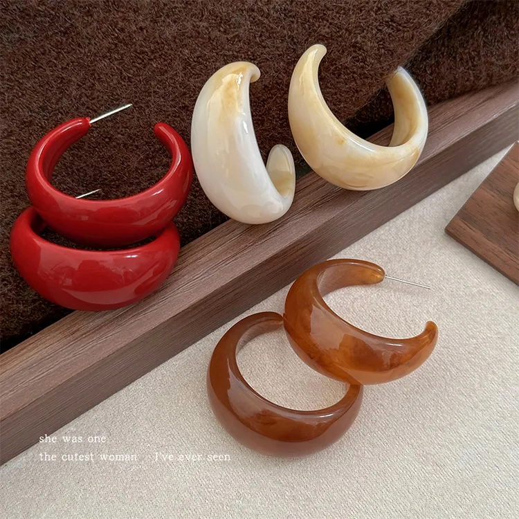非金属树脂耳饰 复古圈圈C形耳坠气质港风耳圈耳饰女生耳环耳钉