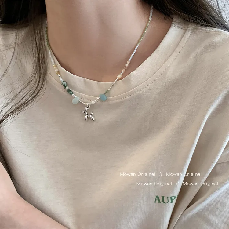 合金项链 甜酷辣妹风气球狗串珠项链 小众设计感锁骨链多巴胺颈链