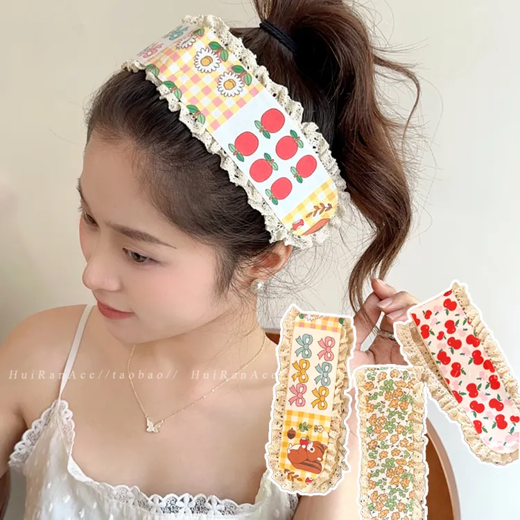 森系小碎花针织刘海贴碎发贴整理神器2025新款魔术贴束发带发箍