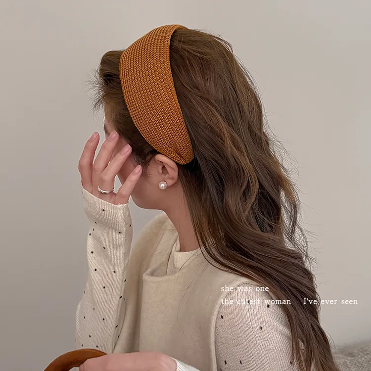 法式百搭毛线针织宽边发箍高颅顶洗脸压发头箍毛绒发卡女早秋发捆