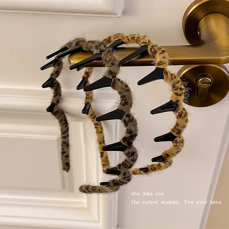 甜酷豹纹带齿波浪发箍女秋发根蓬松神器洗脸压发防滑头箍发卡头饰