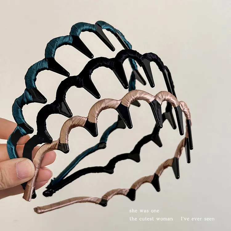 高颅顶带齿波浪发箍女款布艺纹理感发卡百搭洗脸压发防滑头箍发捆