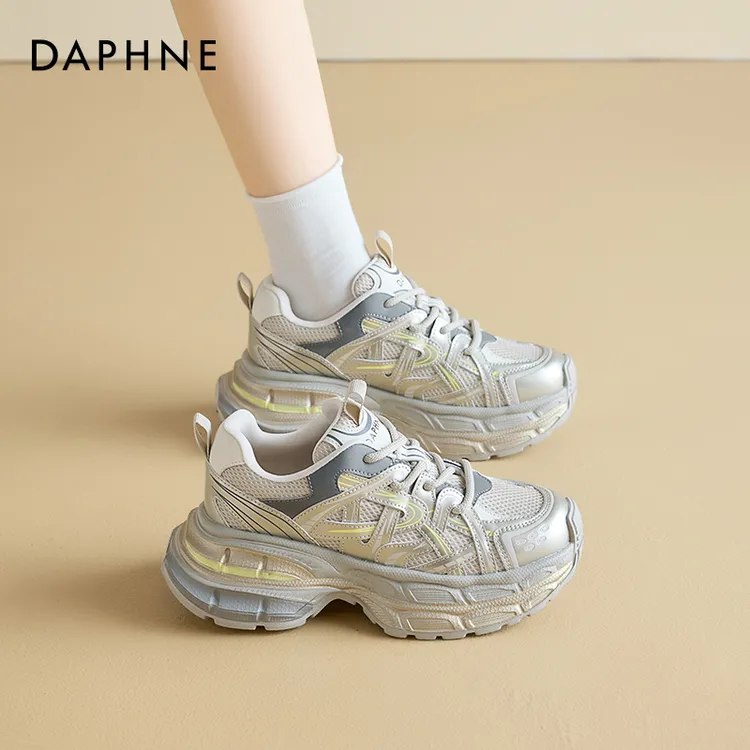 达芙妮老爹鞋女款2025新款夏季透气显脚小复古百搭厚底休闲运动鞋