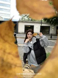 谢不肉【糖水蒲团】简约休闲时尚保暖鸭绒百搭羽绒上衣马甲5237