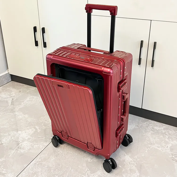 金登仕前开盖行李箱多功能拉杆箱红色结婚旅行箱女20寸密码登机箱