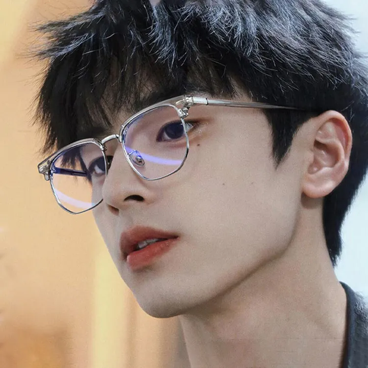 透明半框眼镜斯文眼镜男开车显瘦防蓝光素颜平光镜女可配眼镜框男