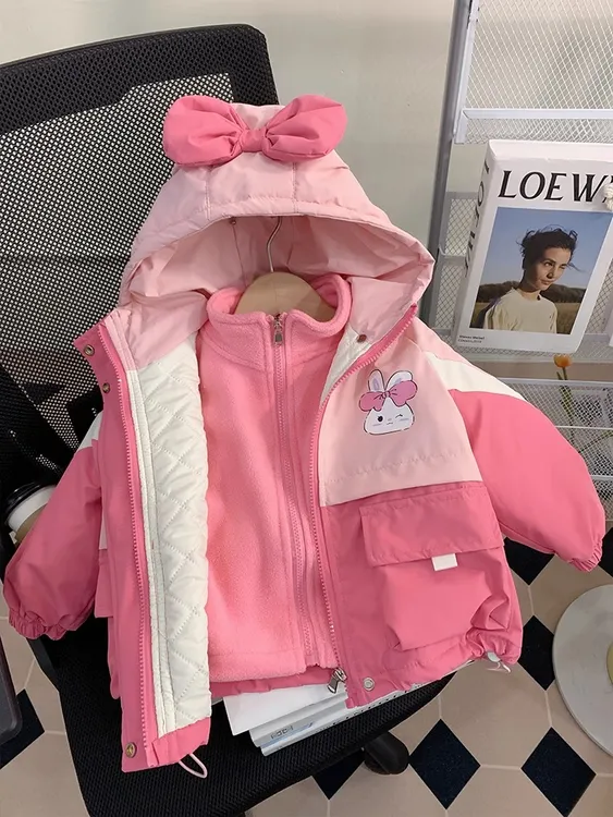 女童夹棉外套儿童冲锋衣秋冬装2025新款洋气宝宝三合一可拆卸冬季