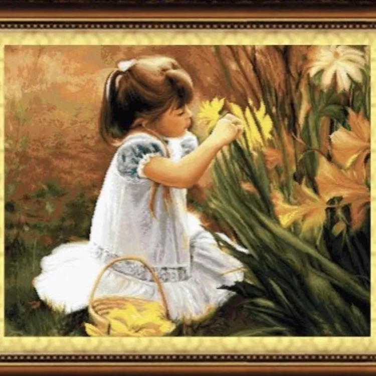 绒绣  采花少女 单线半针材料包   尺寸：98*78