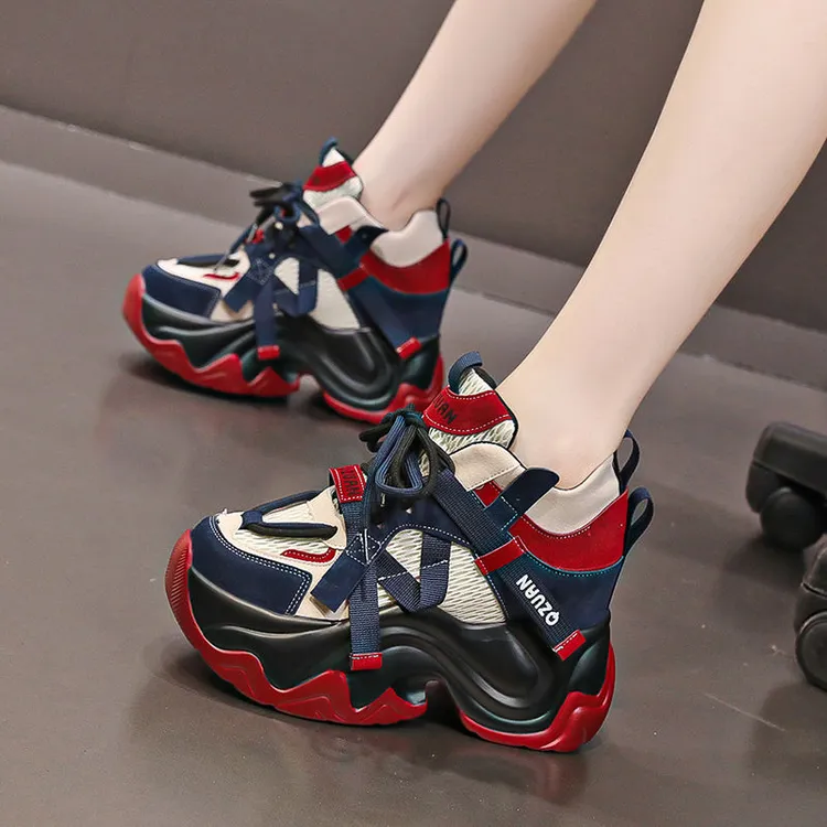 9.5cm内增高厚底老爹鞋女2024秋季新款透气网面显腿长时尚休闲鞋