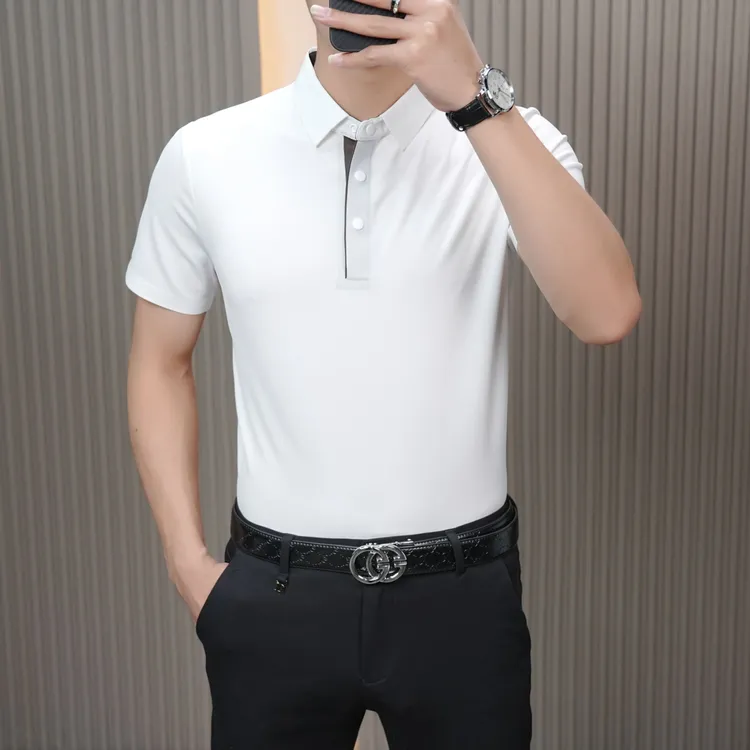 【总裁同款】专柜夏季高端时尚休闲修身百搭纯色商务翻领POLO衫