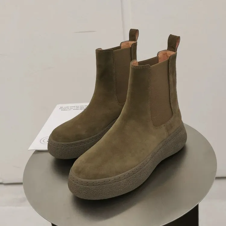 新款切尔西复古磨砂皮马丁靴女美拉德炸街套筒切尔西短靴女时尚