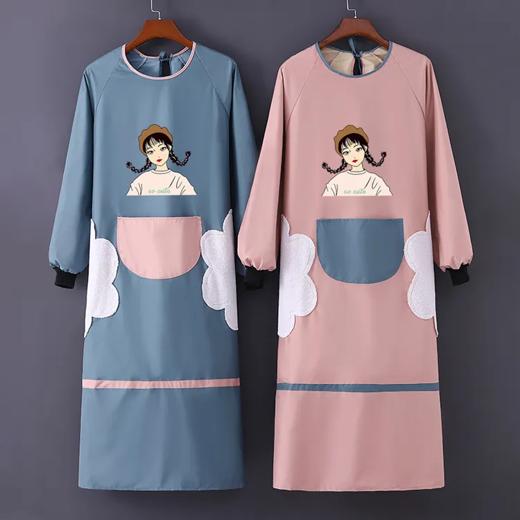 加长加大有袖围裙防水防油家用厨房穿到200斤成人围腰新款罩衣女