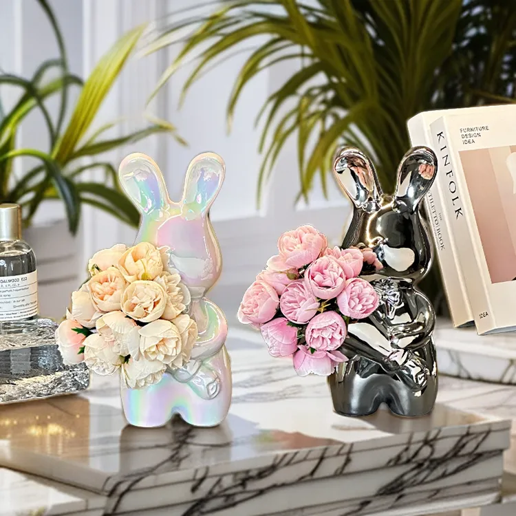 创意ins风高档兔子陶瓷摆件轻奢酒柜装饰品摆件玄关客厅摆件家居