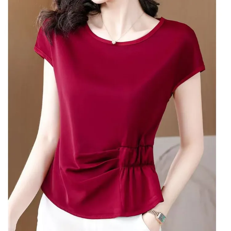 缎面短袖衬衣夏季新款高级垂感冰爽轻奢气质百搭打底衫上衣遮肚子