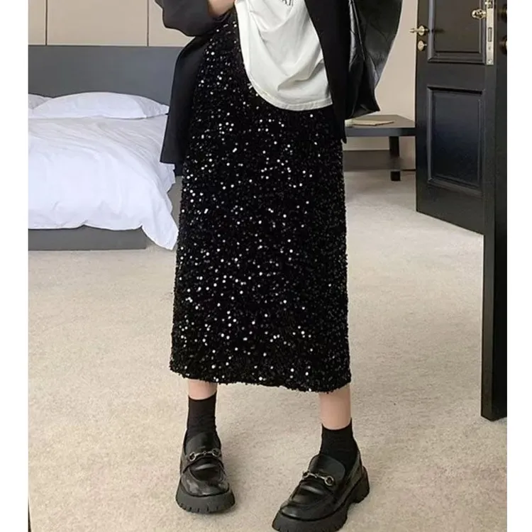 秋冬亮片半身裙显瘦裙子休闲时尚裙小众轻奢气质中长款包臀一步裙