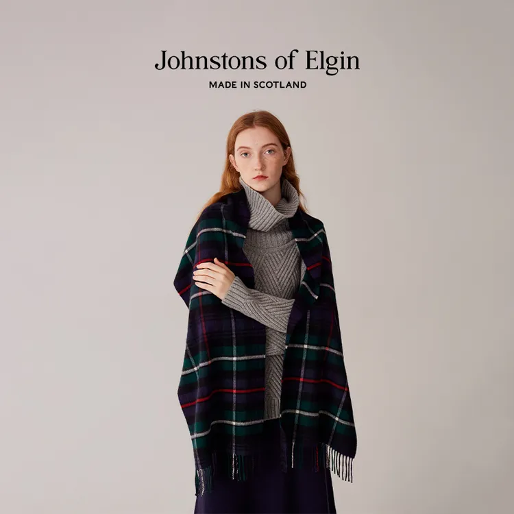 秋冬经典款宽幅格纹羊绒围巾男女