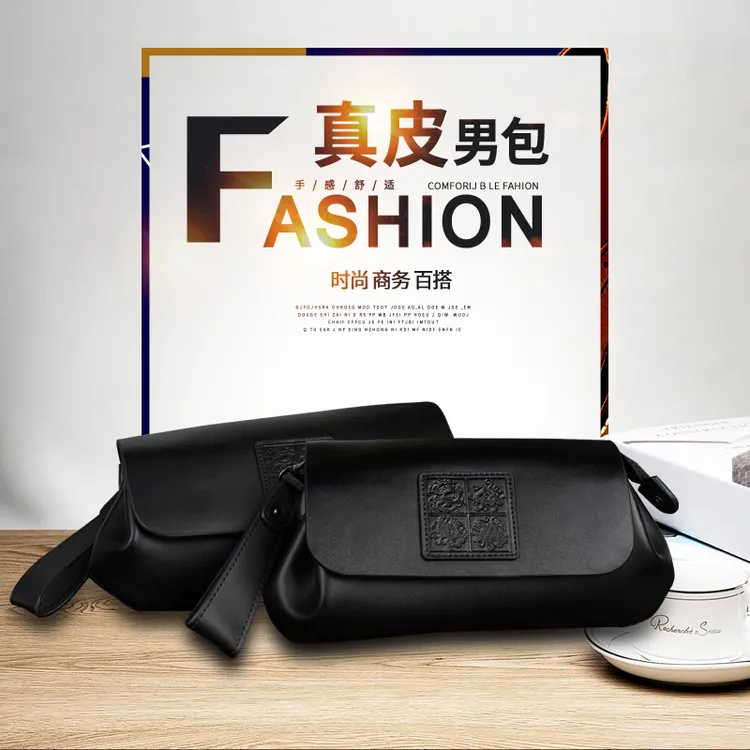 鹿师傅男士手拿包真皮新款手机包牛皮大容量手包多功能轻便手抓包