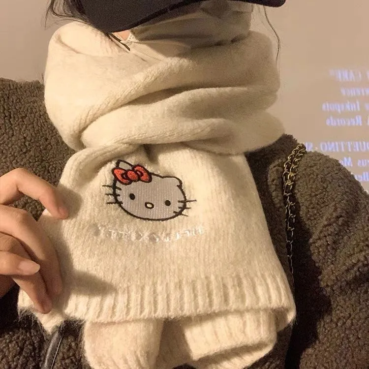 可爱三丽鸥正版 hellokitty 毛绒针织围巾女冬季日系含羊毛围脖