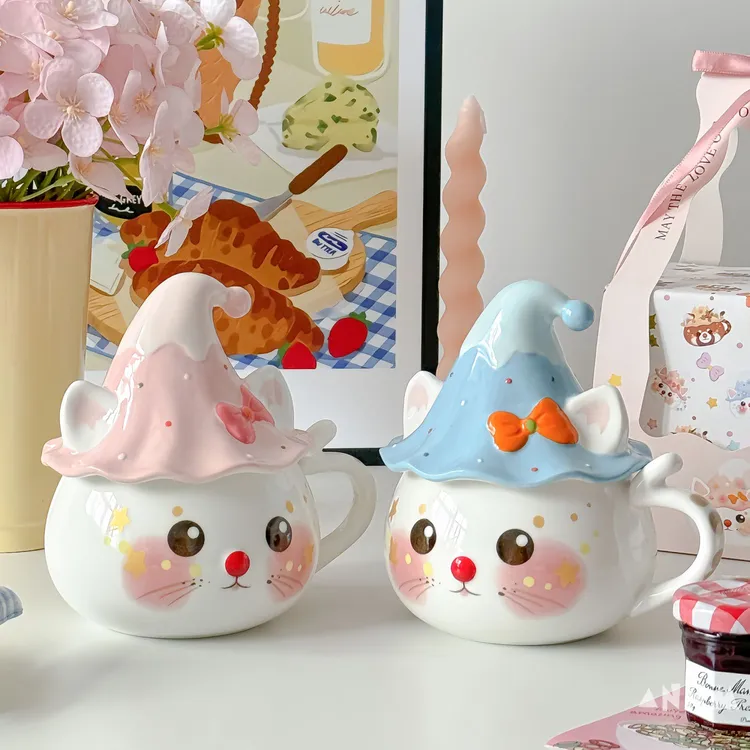 可爱猫咪精灵陶瓷杯马克杯带盖闺蜜生日礼物送女生情侣礼物水杯