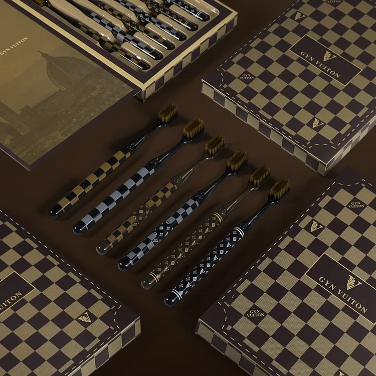 【6支礼盒装】GYN新款高档软毛牙刷防滑手柄宽头成人家用便携牙刷