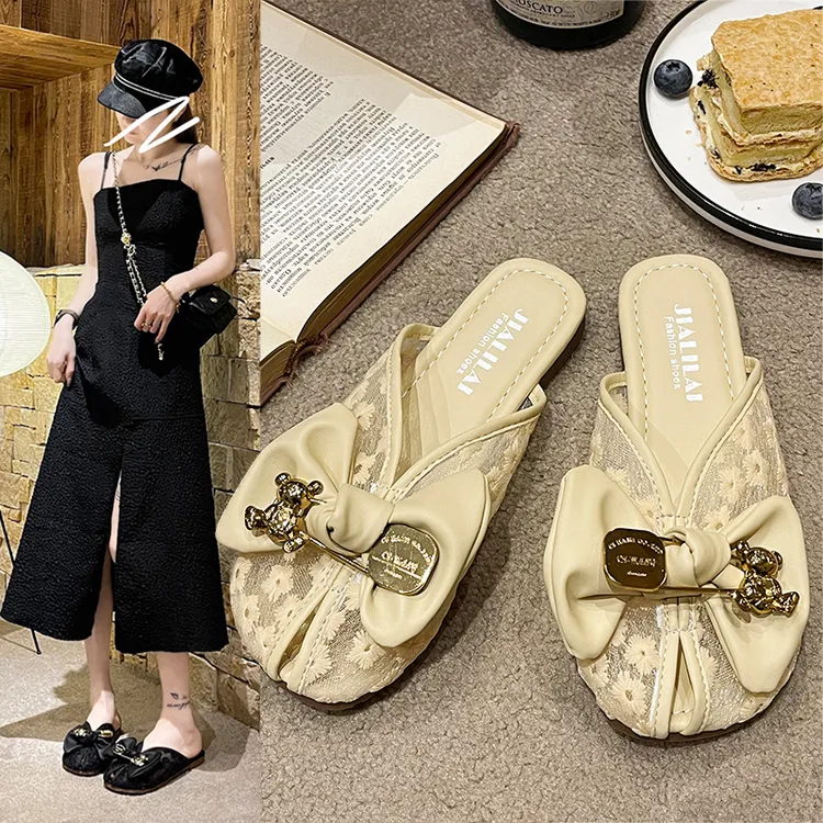 包头拖鞋2024新款百搭韩版时尚软底夏季防滑方头仙女风半拖鞋子