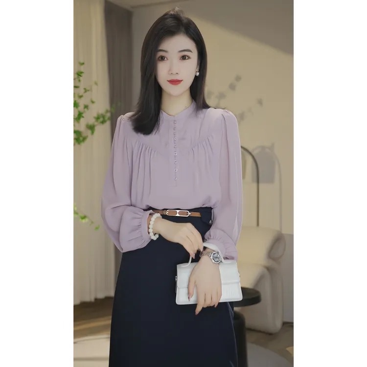 【婷婷甄选】欧若风8293110双色百搭轻熟小众气质显瘦减龄衬衫女