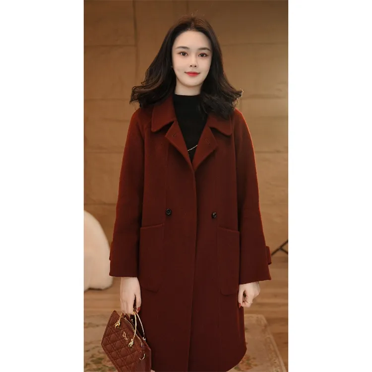 【小陈甄选】8484039安哥拉红纯澳毛100%双面毛呢大衣冬气质新款