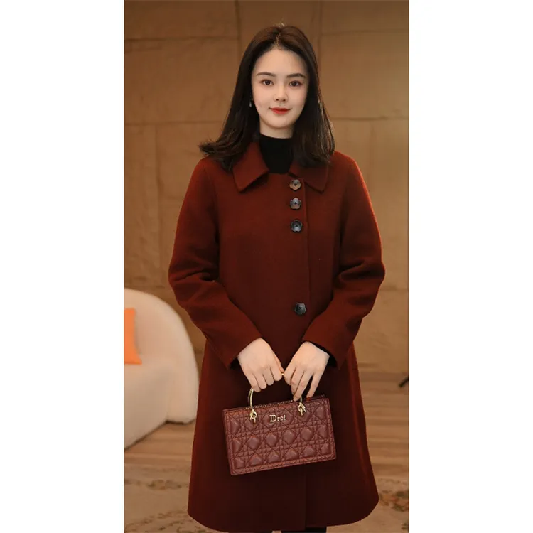 【南桥甄选】曼贝纯澳毛100%双面毛呢大衣气质时尚8484256安哥拉红