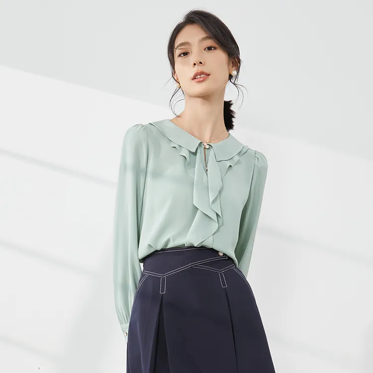 【小北甄选】8393153衬衫女时尚纯色设计感显瘦上衣宽松气质衬衣