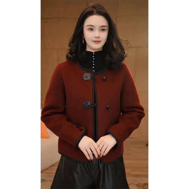 【小陈甄选】纯澳毛双面毛呢大衣冬高端时尚气质8484589安哥拉红