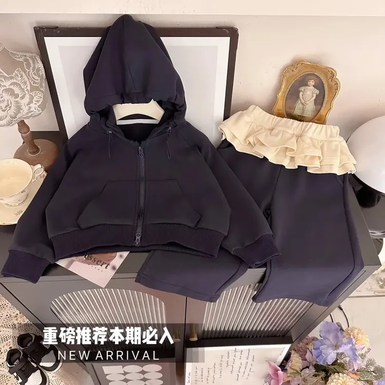 女童2025春秋季儿童新款运动两件套连帽开衫外套阔腿裤时髦套装潮