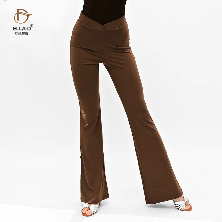 ELLA-D艾拉拉丁舞服V字腰弹力裤拉丁舞裤喇叭裤水晶麻显瘦显腿长