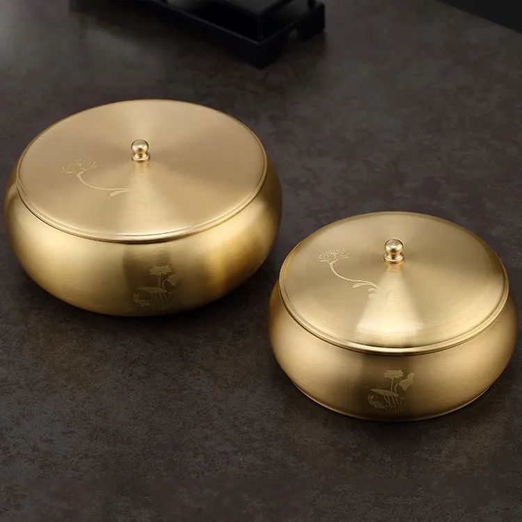 纯黄铜茶洗带盖特大号家用水盂茶具配件建水笔洗杯洗日式禅意高档